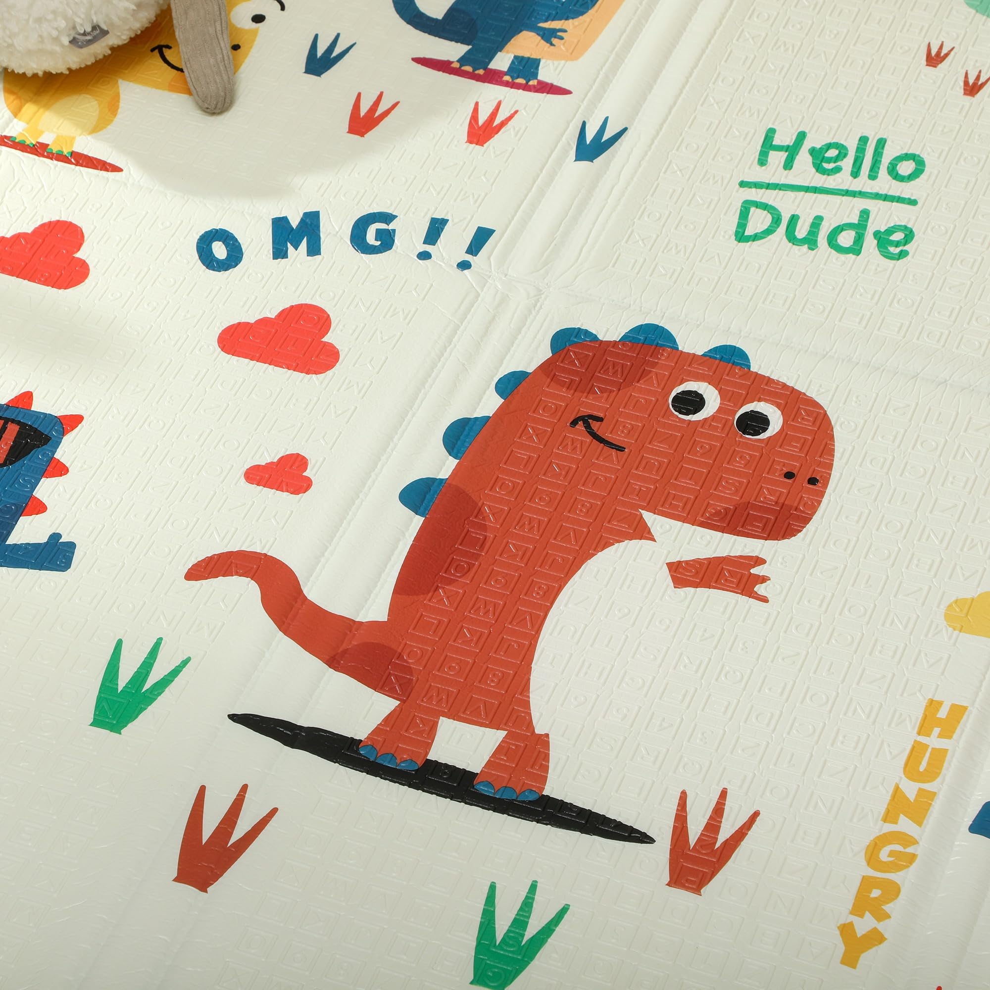 AIYAPLAY Baby-Spielmatte faltbar 177 x 146 x 1,5 cm Dinosaurier-Motiv | Doppelseitig, wendbare Spielmatte, wasserdichte Schaumstoff-Krabbelmatte, für Innen & Außen Picknick