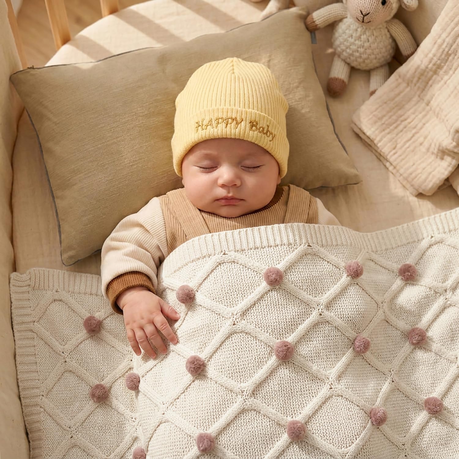 Wakefit Kids Knitted Blanket – 100% Cotton Soft Breathable Throw for Babies & Toddlers (0–4 Years), Lightweight Cozy Blanket for Crib, Stroller & Nursery, Pompom Knit Design-picture-28
