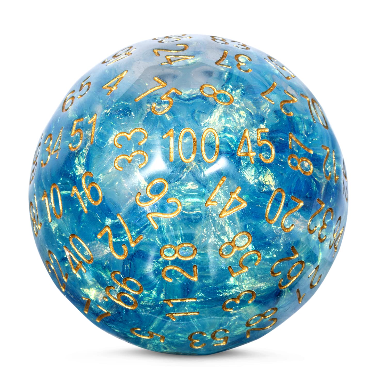 DNDND Resin D100 Dice Light Blue100 Sided Dice with Foil Paper Inside with Translucent Organza Bag for Dungeon and Dragons