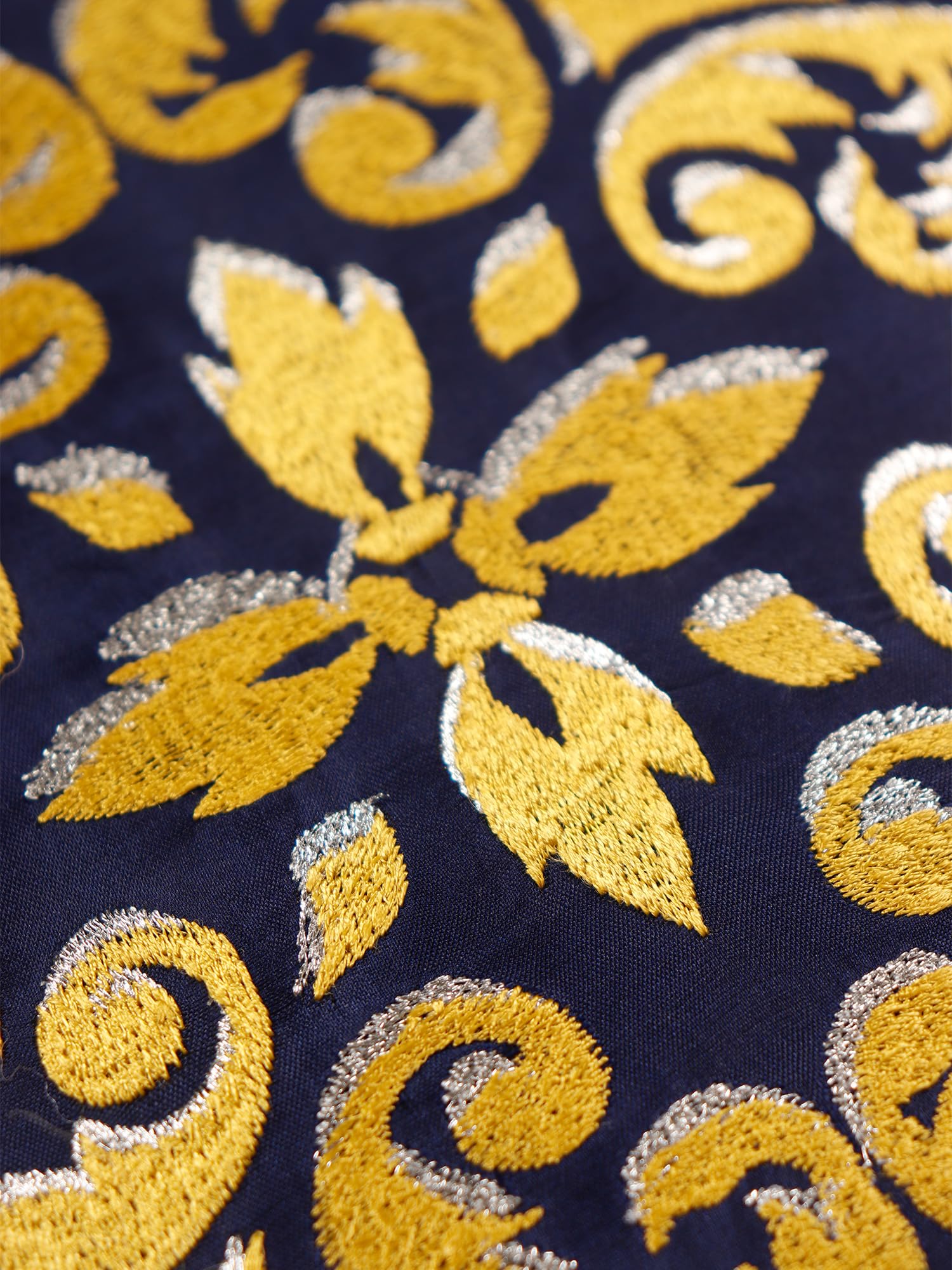 ZEBA World Motif Embroidered Cushion Cover for Sofa, Bed | Polyester 2 Tone Motif | Blue/Gold - 16x16in(40x40cm) (Pack of 4) 3