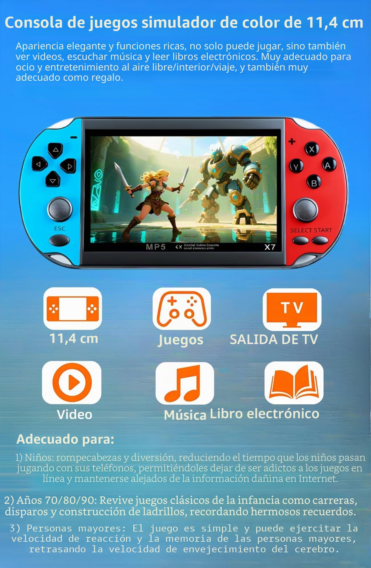 4,5 Pulgadas Consola de Juegos Retro Múltiples Simuladores 3000 Juegos Gratis Integrados Compatible con Video/Música Juguetes Portátiles Juegos Electrónicos de Viaje Regalos para Niños