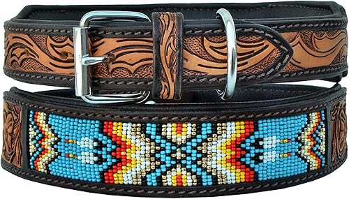 Miniatura 2 de Affilare Collar de cuero para perro, estilo occidental, resistente, hecho a mano, con cuentas ajustables y acolchado, suave para cachorros y perros