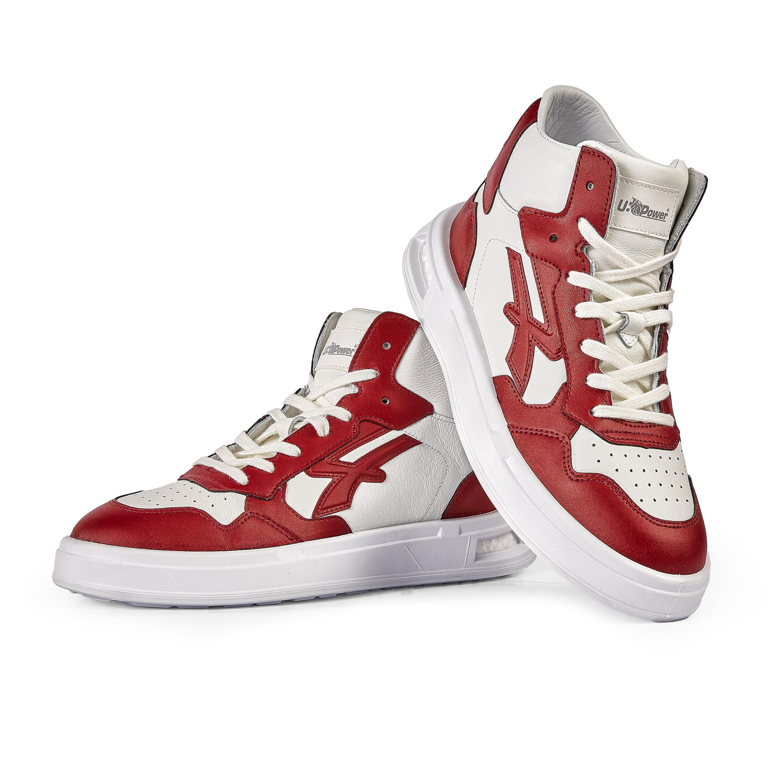 U-Power Urban Lifestyle Kalysta, Scarpe Sportive e Casual Bianche e Rosse in Morbida Pelle. Sneakers Alte con Suola Antiscivolo con Inserto Infinergy, Ideali per l'uso Quotidiano.
