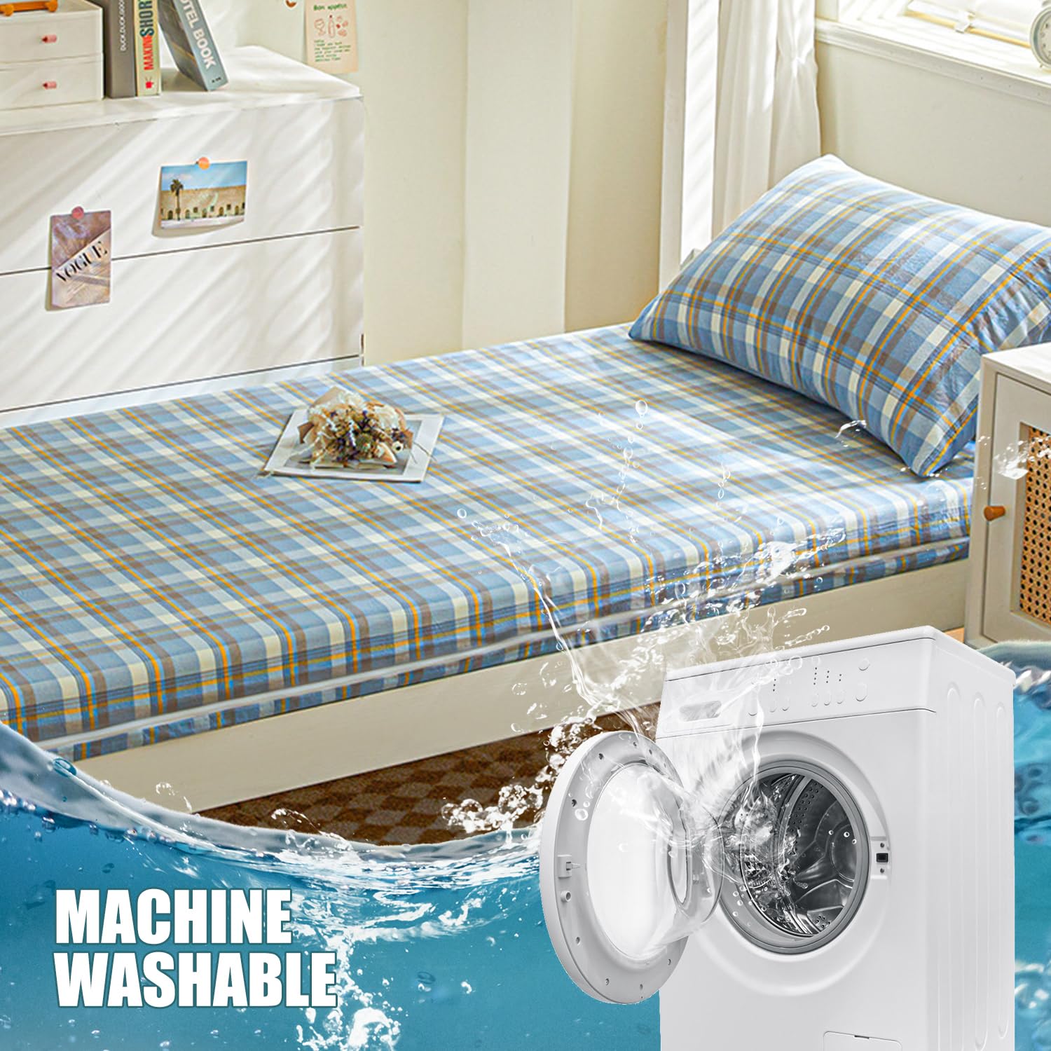 A,90x200cm(Twin), Housse De Matelas Futon 100% Cotton Taille Queen/Full avec Fermeture À Glissière Housse De Matelas De Sol Futon Japonais Tout Enveloppé Housse De Coussin De Couchage