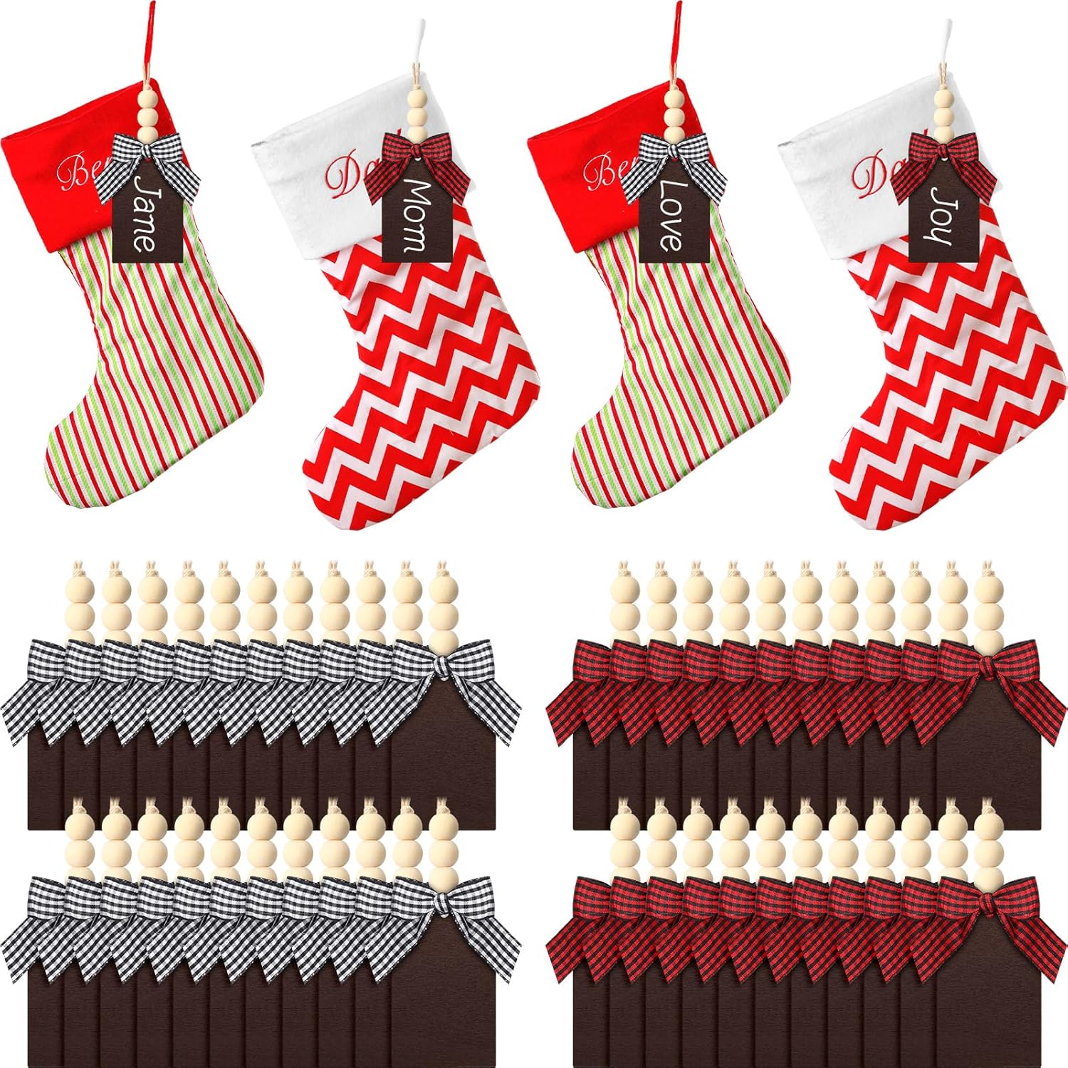 Hiboom 48 Pcs Christmas Stocking Name Tags Wooden Xmas