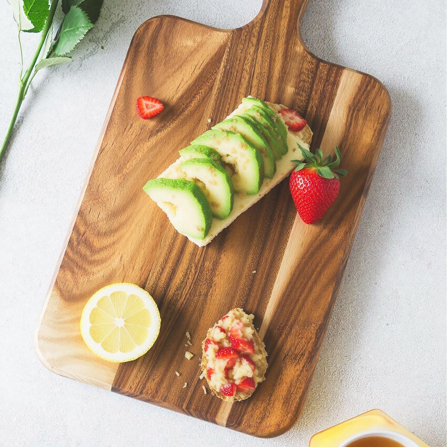 Linwnil Acacia Wood Cutting Board - Wooden Kitchen Cutting Board for Meat, Cheese, Bread, Vegetables & Fruits - Charcuterie Board & Cheese Serving Board with Handle (14"L x 7"W x 0.6"Th)