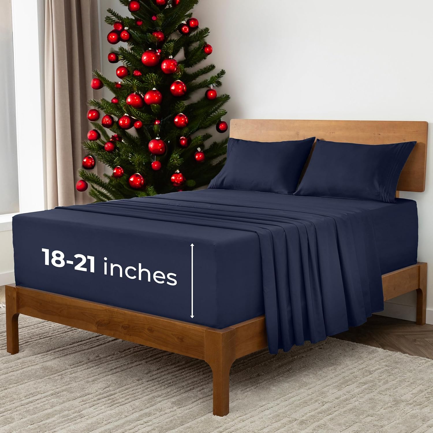 Mellanni Deep Full Sheets - Navy, 4 PC