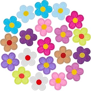 20 PCS Flower Iron on Patches, PAGOW 5 Petals Flower Applique Patch, Sew On Embroidered Applique Sewing Patches for Bags, Jackets, Jeans, Clothes DIY Patches, 2.04inchx2.04inch (W*H) 20 Colors