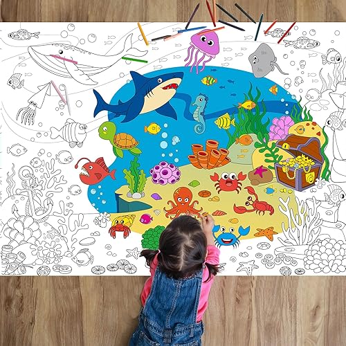 Póster Gigante para Colorear Bajo el Mar para Niños Mantel Grande para Colorear Libros en Rollo de Papel del Océano de Verano Hojas Páginas Arte de