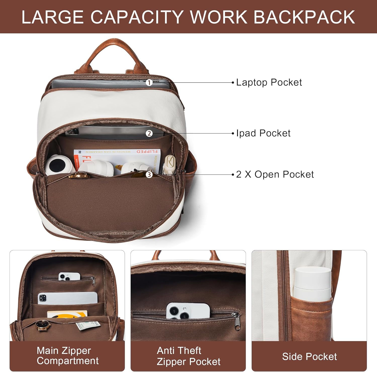 Travel Backpack for Women, Fits 17.0" Notebook, Stylish Carry-on Vegan Leather Backpack with Luggage Strap for Travel and Daily Use - Image 7