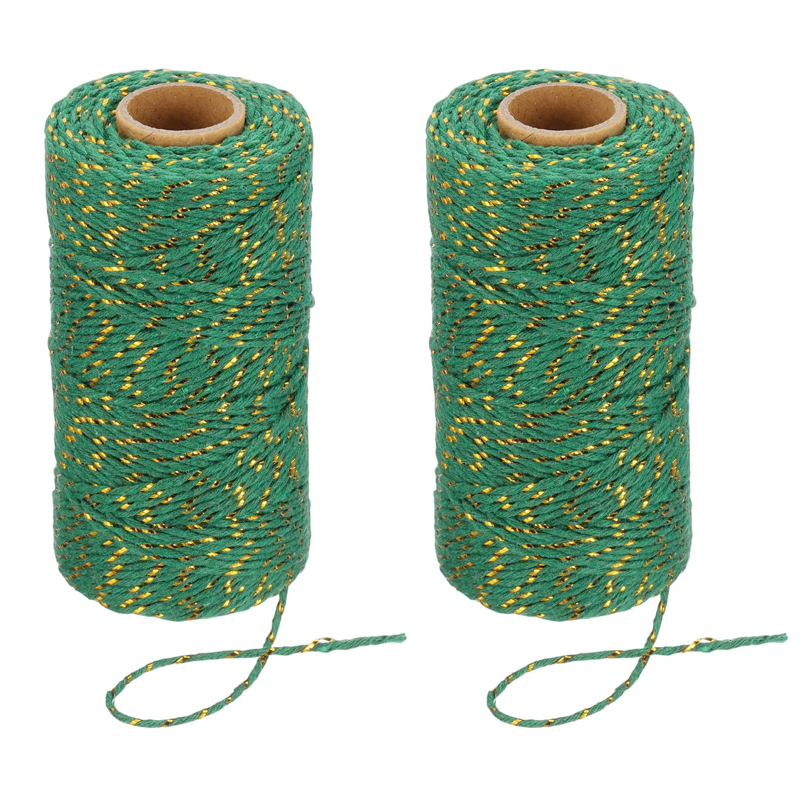 PATIKIL 100m Butcher String Twine, 2 Roll 2mm Cotton Bakers Decorative Twine String Rope Cord for Gift Wrapping Arts Crafts Party Kitchen Gardening, Green Gold
