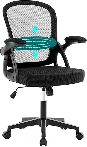 Silla de oficina ergonómica, silla de escritorio cómoda, silla de oficina de malla con reposabrazos tapizado abatible de 90, silla pequeña de