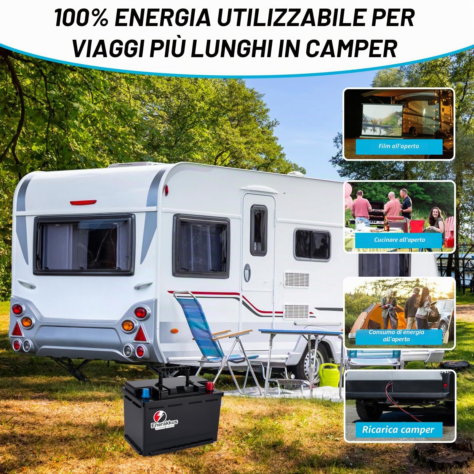 Batteria al litio LiFePO4 da 100 Ah 12 V, 100 Ah con batteria al litio integrata da 100 ABMS, batteria adatta per motore a traina, batterie solari, camper