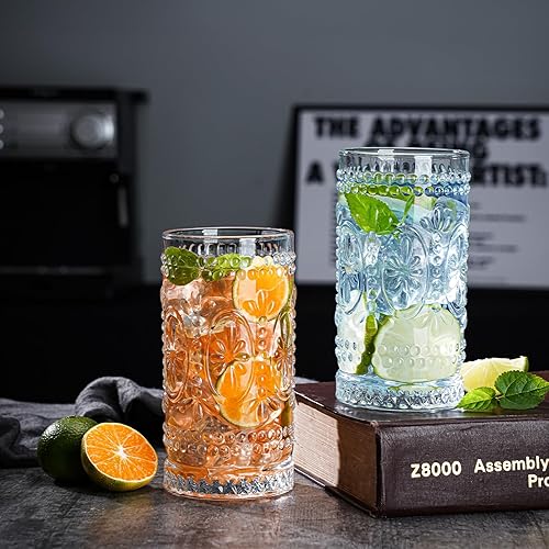 Miniatura 3 de Vasos para beber vintage, 8 vasos románticos de vidrio, vasos altos de 15 onzas, vasos altos de vidrio de agua, tazas de mojito, vasos de cóctel,