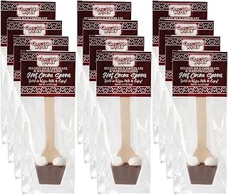 Chocolate Works Hot Chocolate Spoons – Milk Chocolate with Marshmallows – Stirring Spoons for Hot Cocoa – Individually Wrapped – Pack of 12