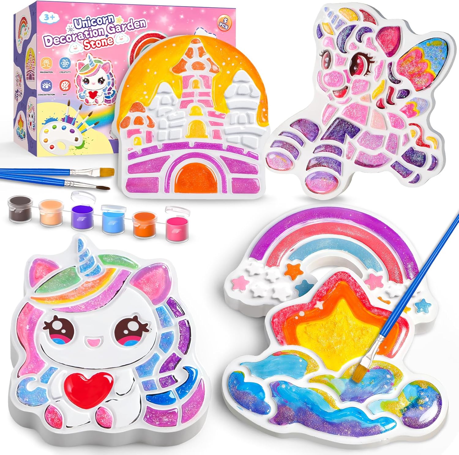 Unicorn Stepping Stones Painting Kits For Kids, Toddler Outdoor Arts And Crafts Garden Decoration Supplies, Paint Craft Kits For Kids Ages 4 5 6 7 8 9 10 + Year Old Boys Girls Birthday Easter Gifts