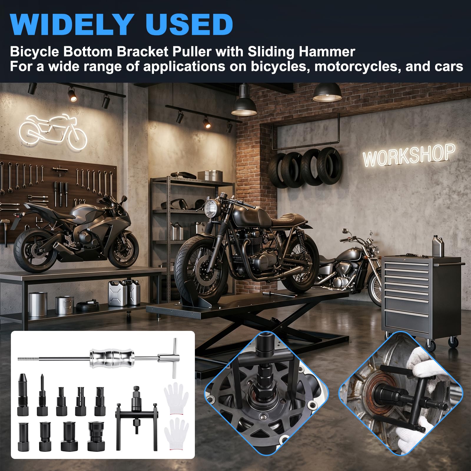 Juego de 12 extractores de rodamientos de Bicicleta, Juego de Herramientas para extraer rodamientos con Martillo Deslizante, Extractor de rodamientos Ciegos para Motocicletas y automóviles
