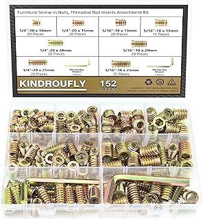 152 Pieces 1/4"-20, 5/16"-18 Threaded Inserts, Nut Inserts, Wood Inserts, Steel Threaded Inserts Assortment Kit for Wood Furniture Screw