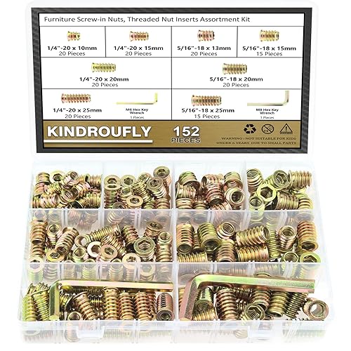 Miniatura 74 de Insertos roscados de 5/16"-0.709 x 0.984 in, acero al carbono chapado en zinc, con llave hexagonal para tornillos de muebles de madera, 26 piezas