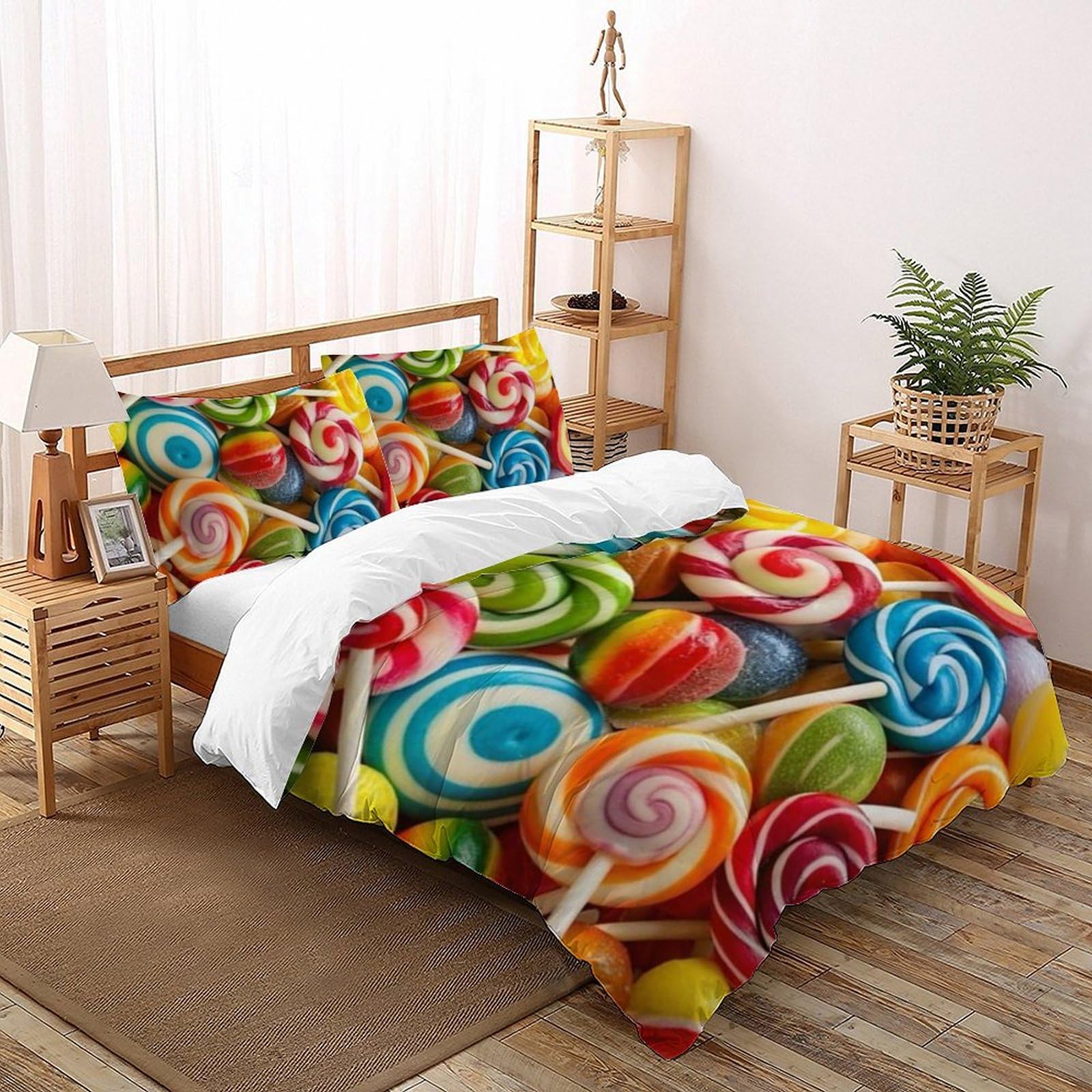 Housse de couette double 200x200cm en microfibre imprimée bonbons colorés pour lit garçon