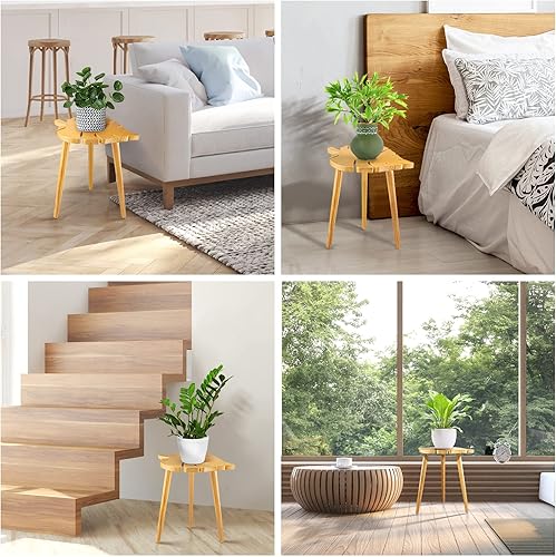 Miniatura 4 de Soporte de taburete para plantas de interior, soporte moderno de madera de pino, hojas de Monstera para sala de estar, exhibición decorativa de