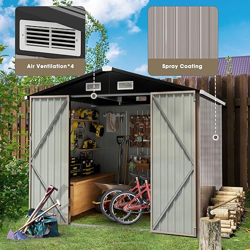 Miniatura 5 de Jolydale Cobertizo de almacenamiento al aire libre de 5.6 x 8 pies, cobertizo de metal para bicicleta, cobertizo de almacenamiento de herramientas,