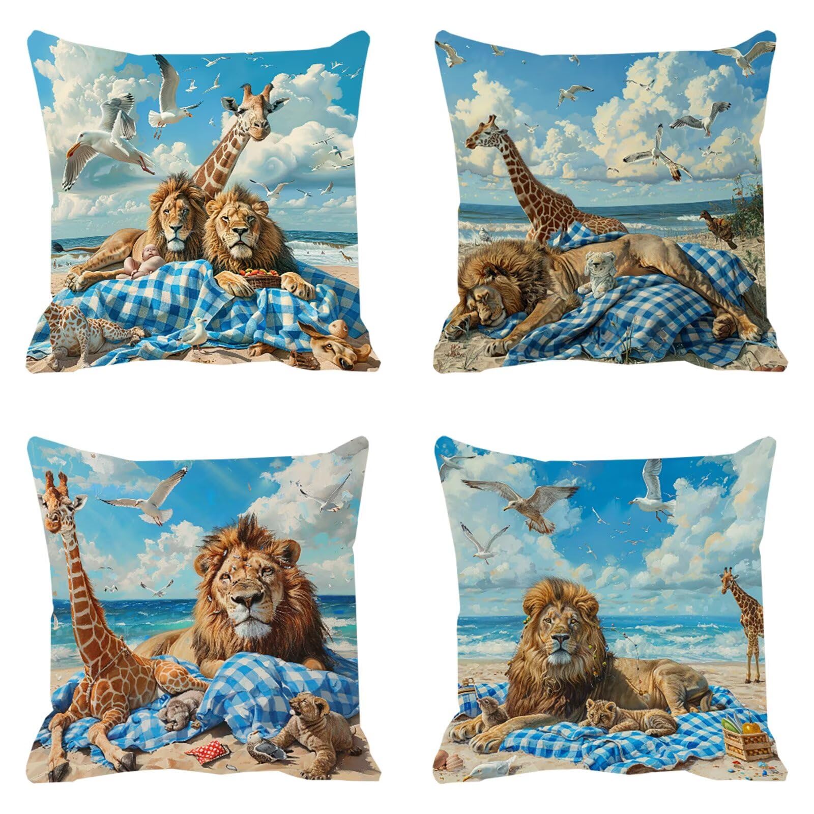 Housse de coussin impermeable pour salon de jardin et taie oreiller canape lion