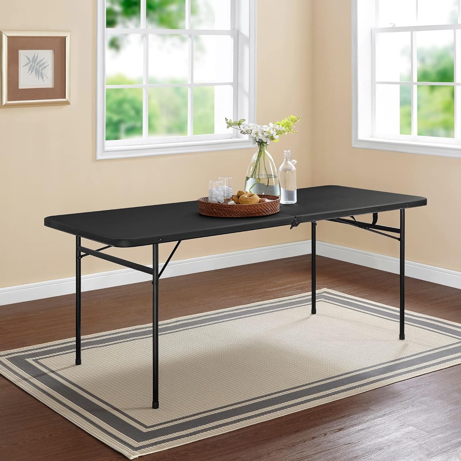 FOVNY 6 Foot Bi-Fold Plastic Folding Table, Black : Home & Kitchen