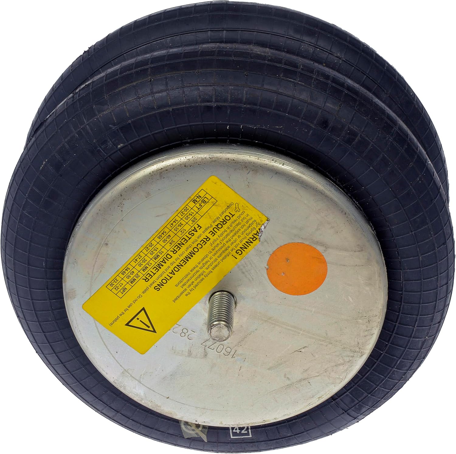 Dayton Parts 454-6897L Air Spring, Double Convoluted, 3.1" Collapsed Height, 6.31" Top Plate Diameter, 6.31" Bottom Plate Diameter, One Stud Top Plate, One Stud Bottom Plate