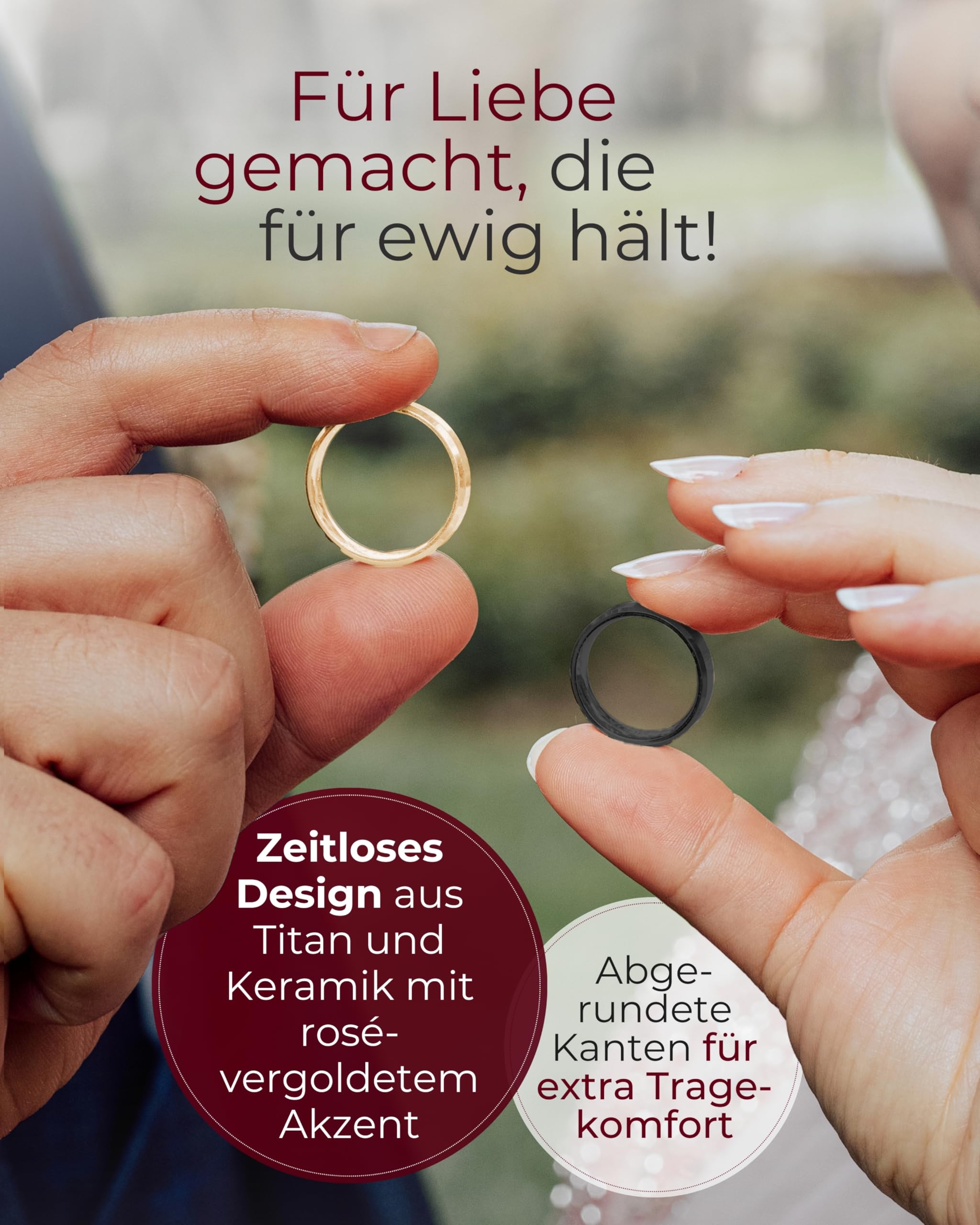 123traumringe Eheringe in Titan, Keramik & Roségold I Partnerringe mit Zirkonia & Etui I Gravierbare Eheringe mit Ringgröße 50-70 mm I Edle Verlobungsringe in 5 mm Breite & 2,2 mm Stärke I S66