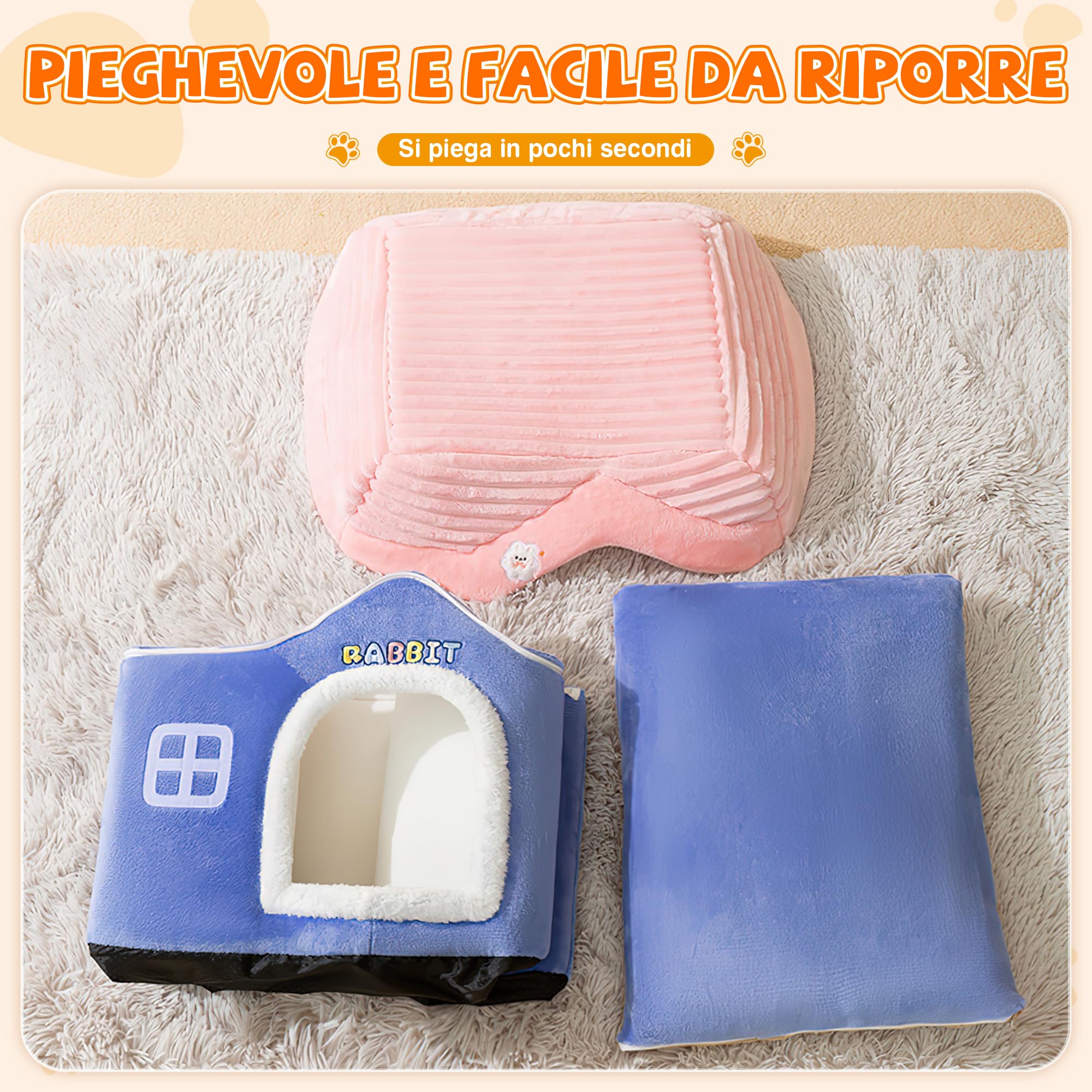 ALLSOPETS Cuccia per Gatti da Interno e Casa Pieghevole per Cani, Cuccia Calda Invernale con Cuscino Rimovibile e Fondo Antiscivolo per Cuccioli e Gattini (Blu, M)