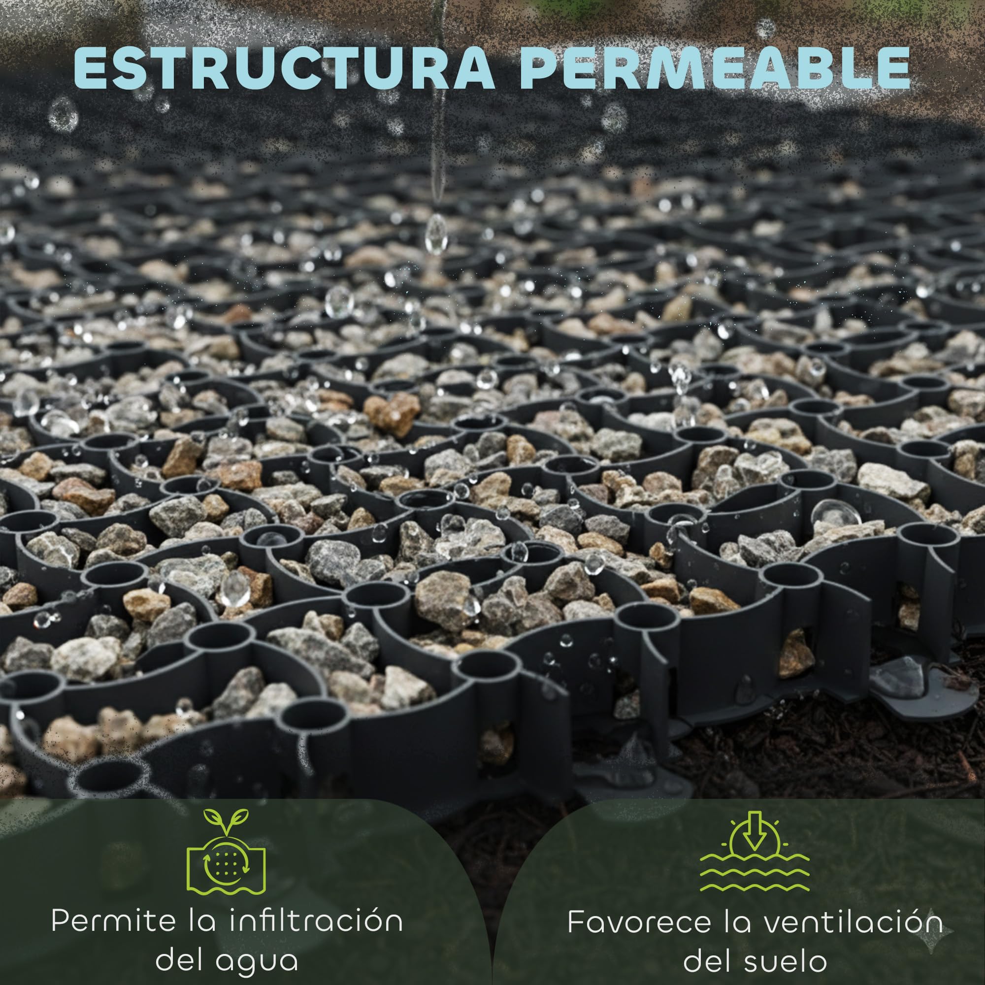 GARDENIX Rejilla de césped, 8 unidades, 50 x 50 cm, 2,00 m², panal de césped, parking o césped, rejilla de grava, color verde