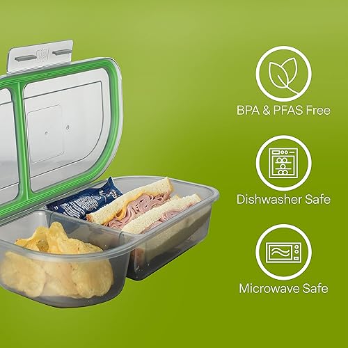 Miniatura 10 de MyGo Container pequeño para llevar 3 compartimentos, 8.0 in x 8.0 in x 2.5 in, reutilizable, apto para microondas, certificado NSF, humoverde