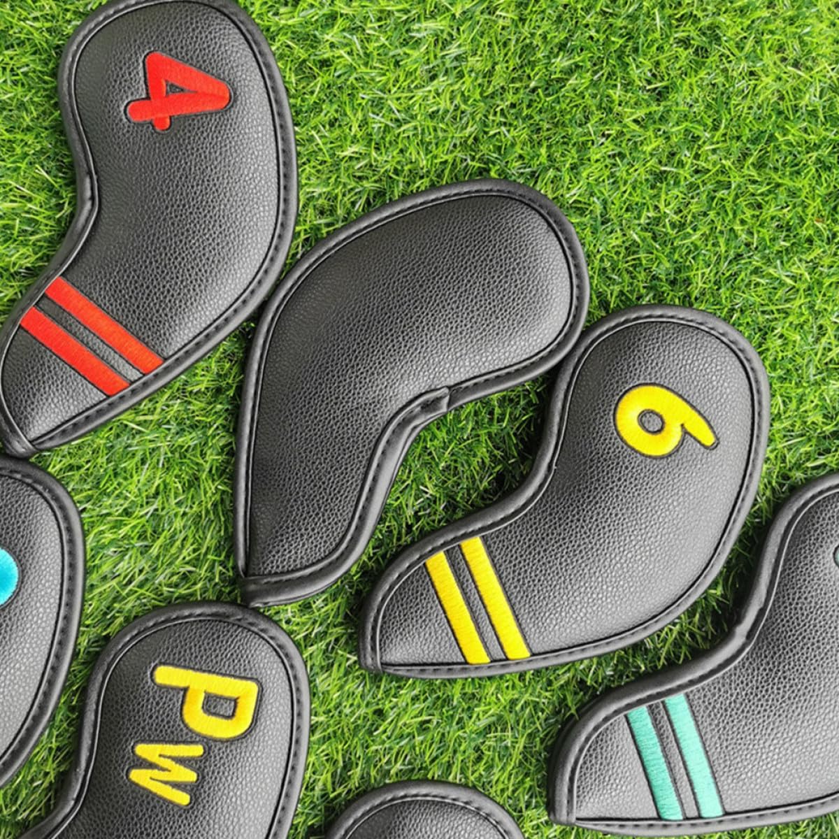 GARVALON 9pcs Numbered Golf Iron Covers Set Black Pu Golf Club Protective Covers for Irons and Putters Wear-Resistant Accessories Suitable for Indoor and Outdoor Play