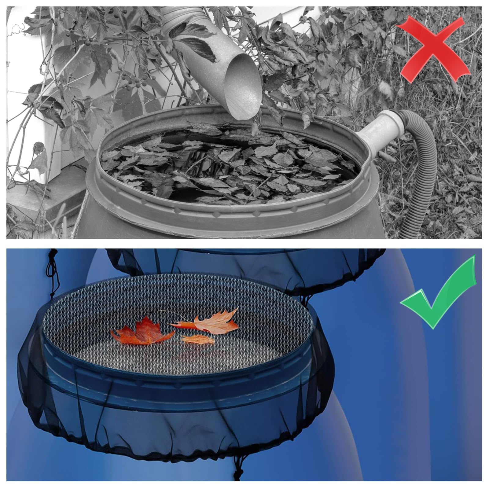 Lot De 2 Filets De Protection Pour Récupérateur D'Eau De Pluie - 95 Cm De Diamètre - Anti-Feuilles Et Moustiques Avec Cordon Serre-Tout