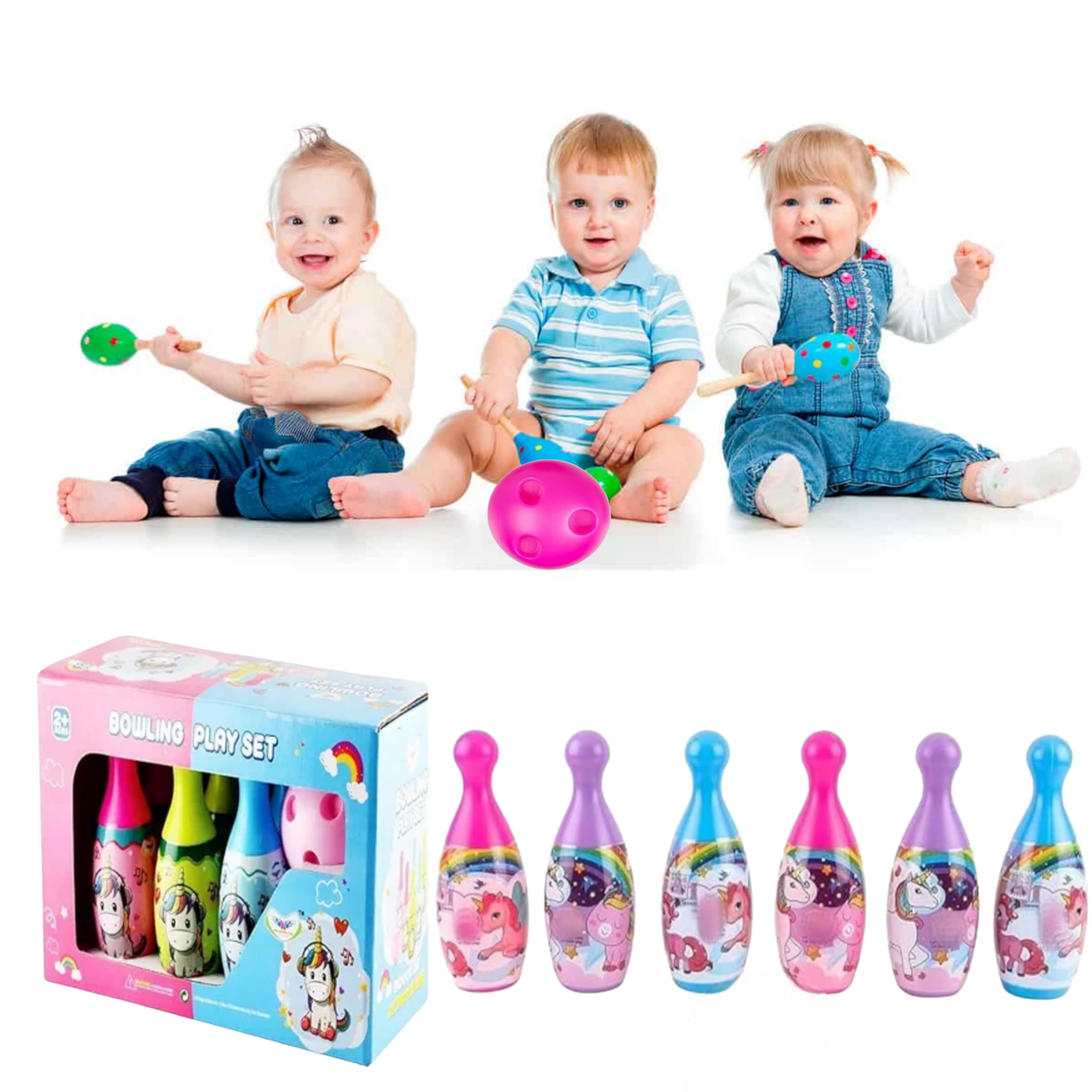 Play Unicor Bowling Set for Kids, 6 Pins & 2 Balls, Indoor & Outdoor Game for Ages 3+ Pack of 1