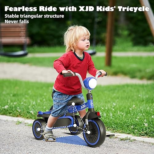 Miniatura 2 de XJD Triciclo para niños pequeños, bicicleta plegable con pedales, triciclo para niños de 2 a 5 años, asiento cómodo ajustable, regalos de cumpleaños