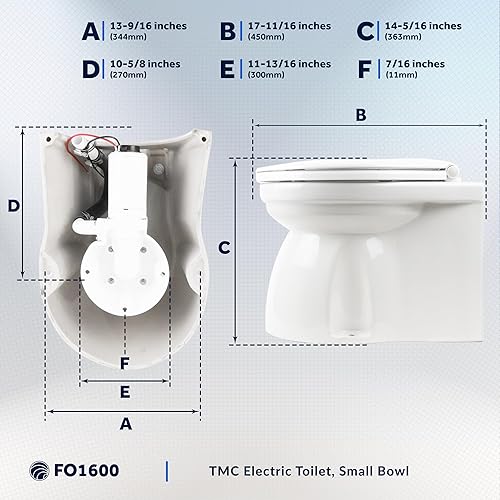 Miniatura 6 de TMC - Inodoro eléctrico marino, inodoro para autocaravana con conexión de manguera de abrazadera, inodoro de barco, cuenco de diseño compacto, bomba