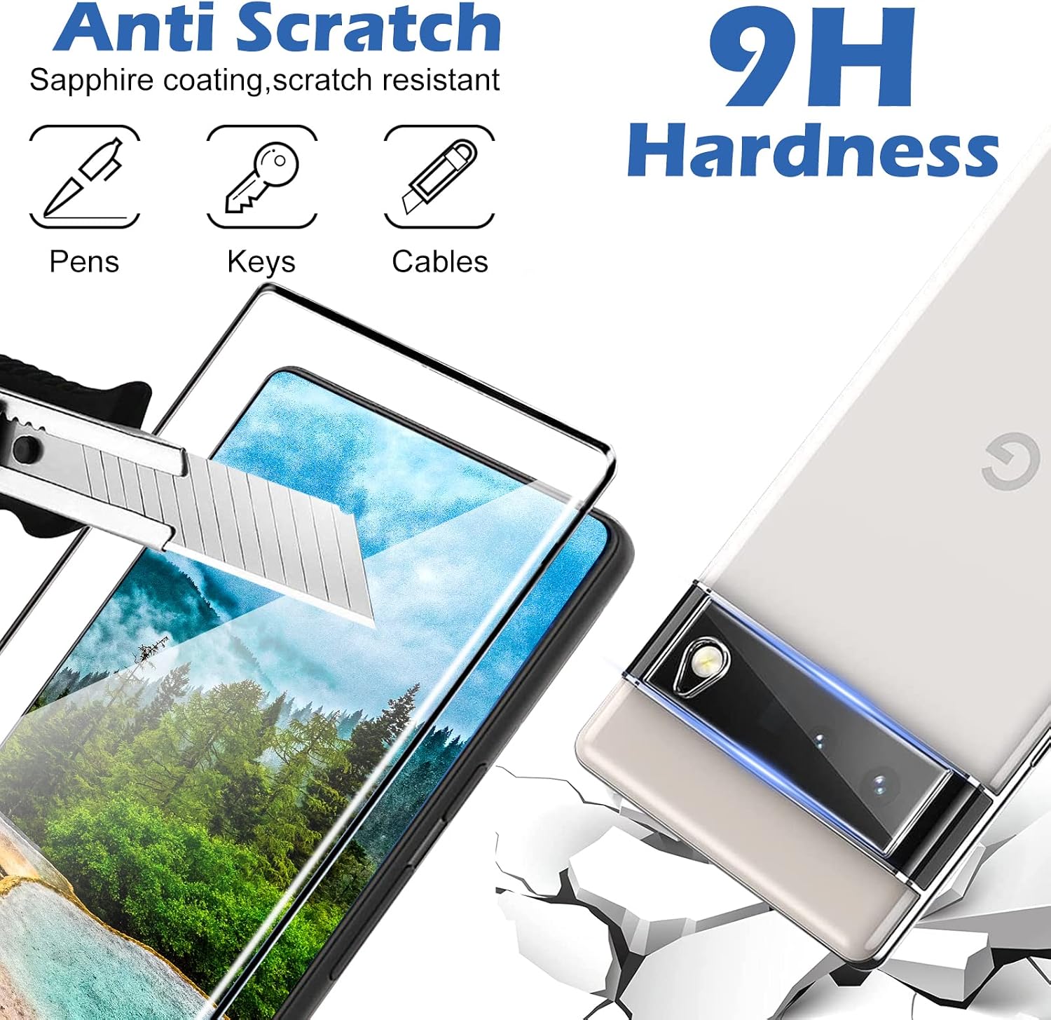 [2+2 Pack] Screen Protector, 9H Tempered Glass, Ultrasonic Fingerprint Compatible, 3D Curved, HD Clear Scratch Resistant for Google Pixel 6 Pro 5G