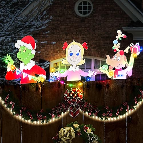 Miniatura 5 de Decoraciones de Navidad Grinch Fence Peeker 3 piezas de letreros de decoración de patio de Navidad para el árbol, Whoville divertido Grinch robando