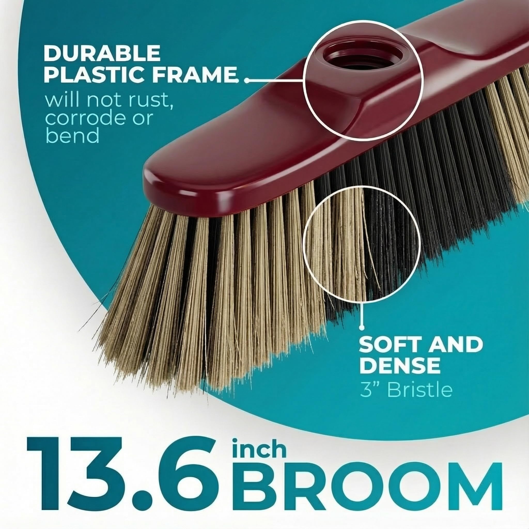HELOMOR Set di scopa a spinta per interni con paletta e manico lungo, per cucina, garage, ufficio, bagno, pavimenti in legno e parquet (confezione da 2)