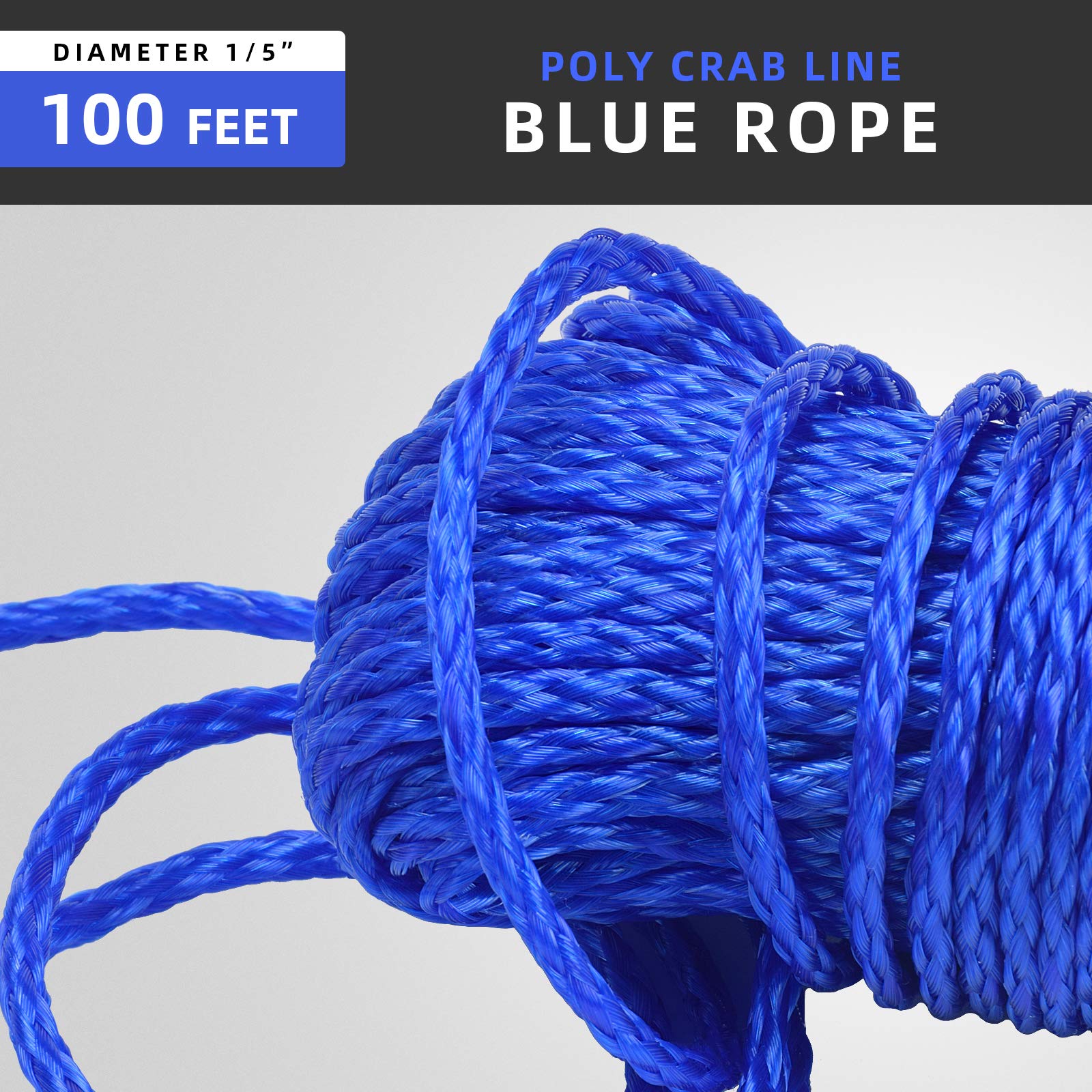 A1FISHER Poly Crab Line Floating for Crab Trap 1/4 in Dia x 100 FT, Polyethylene, Blue Twisted Crabbing Rope 1Pack
