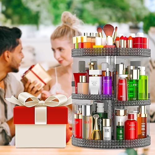 Vista 41 de Awenia Organizador de maquillaje giratorio de 360 grados, almacenamiento ajustable de maquillaje, 7 bandejas de gran capacidad, unidad
