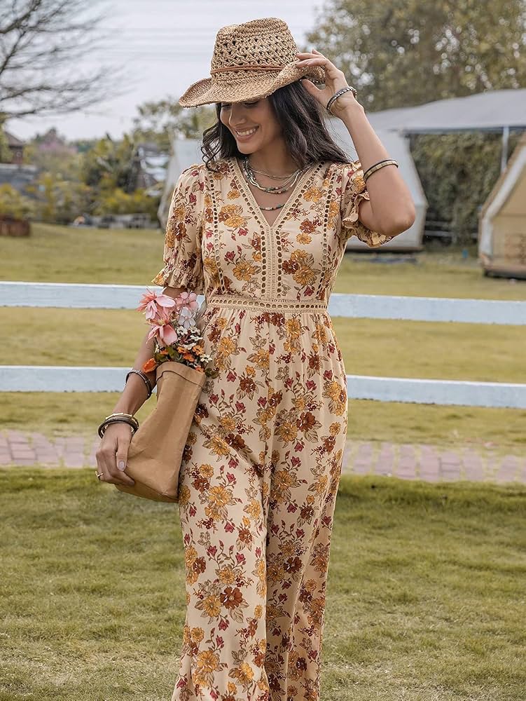 Amazon.co.jp: ジャンプスーツ レディース 夏 花柄プリント