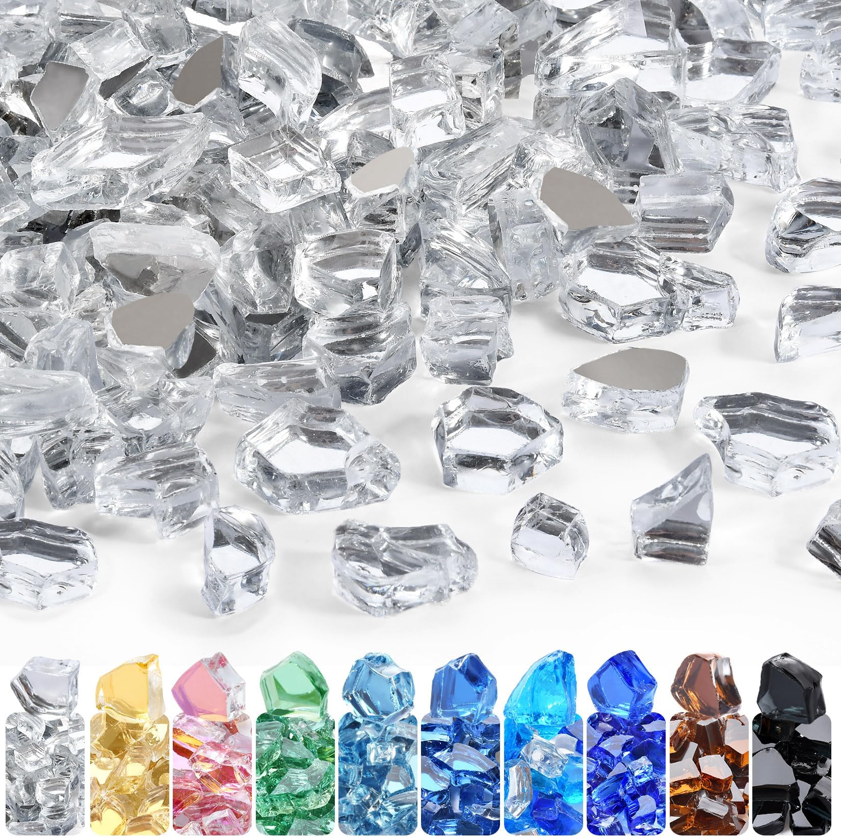 GasSaf 1/2 Inch Fire Glass Reflective Tempered Fireglass Cut Crushed FireGlass for Fire Pit, Fireplace and fire Pit Table (20 Pound)(Crystal Ice Reflective)