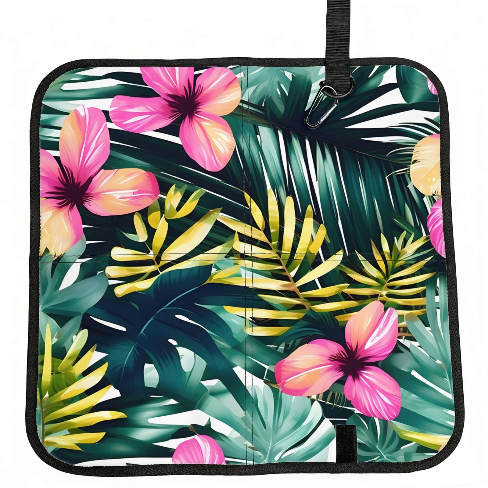 NImongt Tropical Summer Hawaiian Flower Palm Leaves Print Portable Chair Pad Foldable Seat Cushion Outdoor Seating Office Picnic Camping