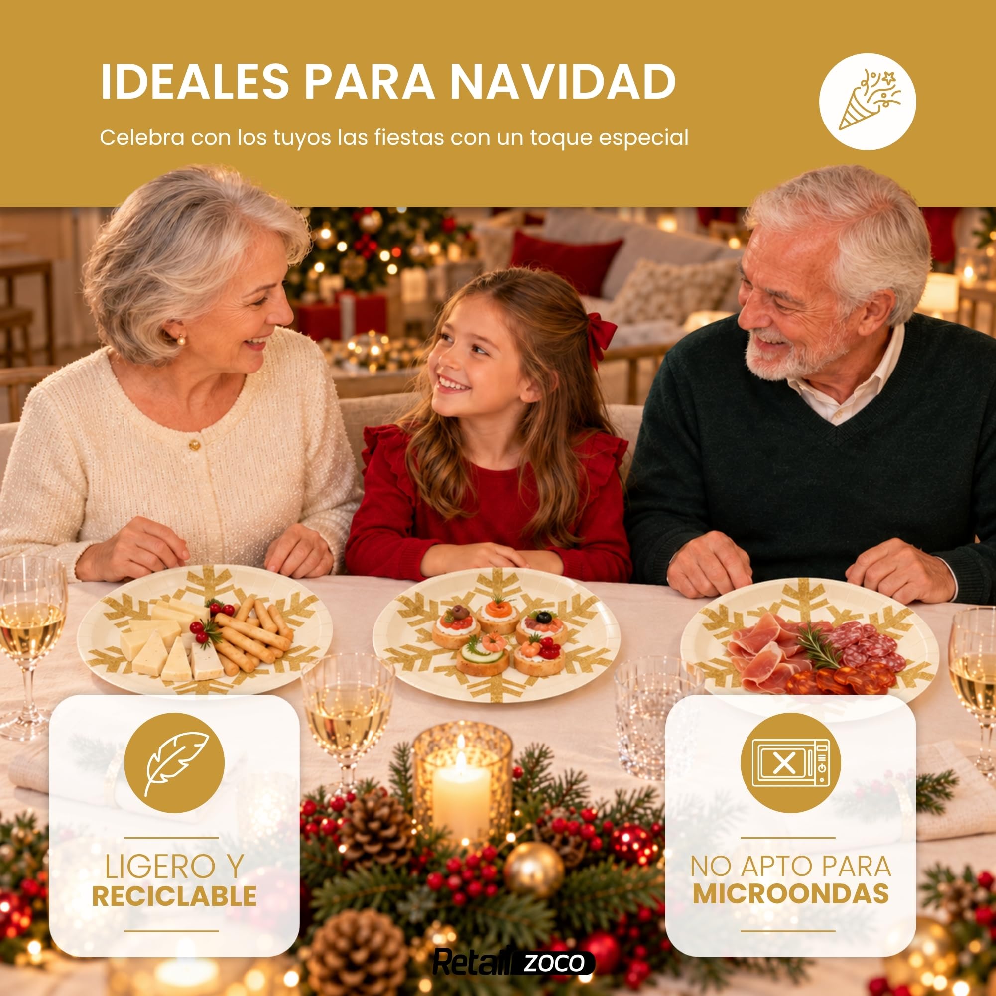 Platos de cartón, Platos Desechables cartón, Copos Navidad, 6 Unidades - imagen 5