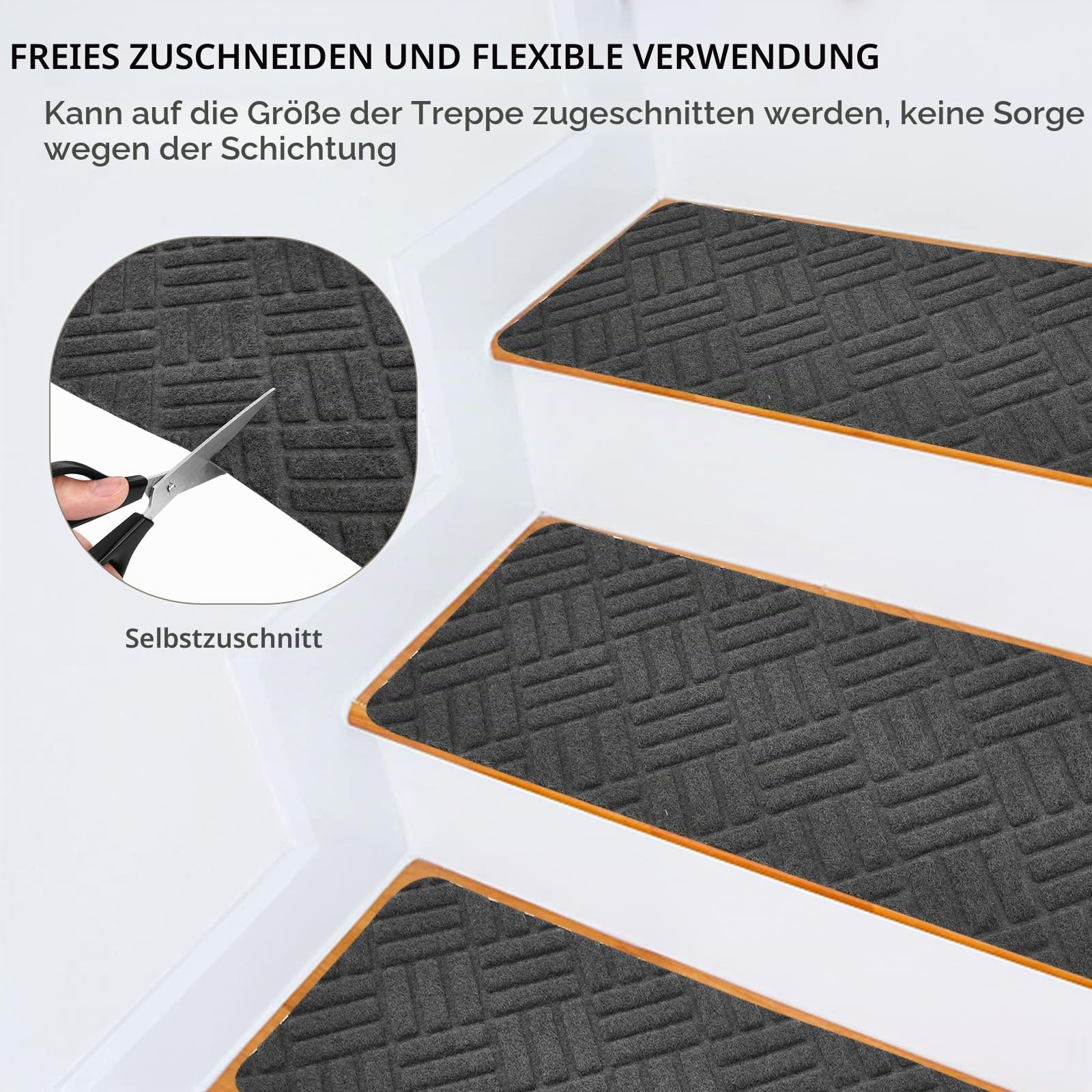 Stufenmatten Selbstklebend 76x20 cm Treppenstufen Matten, 15 Stück Rutschschutz Treppenteppich für Holzstufen im Innenbereich, Stufenteppich Teppich-Treppenstufen für Kinder Ältere Haustiere, Grau(02)
