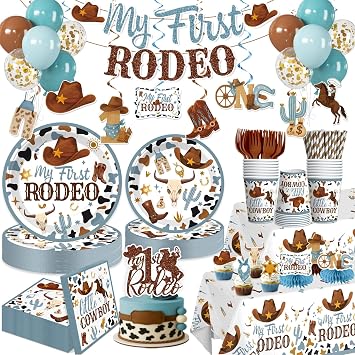 171 Pcs My First Rodeo Decorations Boy Tableware Set, Serves 20
