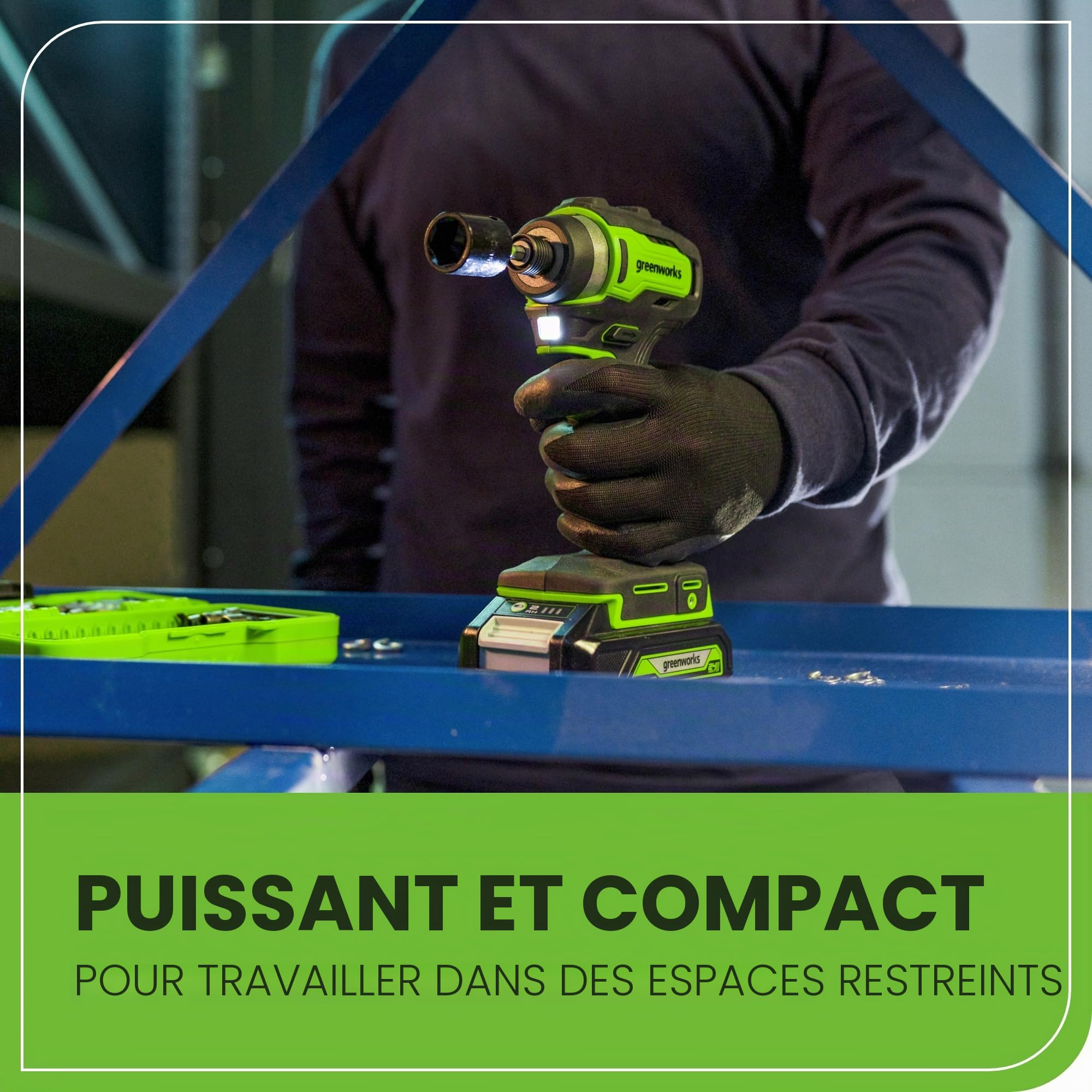 Greenworks 24V Kit combiné visseuse à chocs 200Nm et perceuse 35Nm, avec batterie 2Ah et chargeur